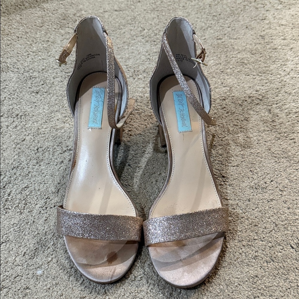 Betsey Johnson Gold Glitter Heels with ankle strap